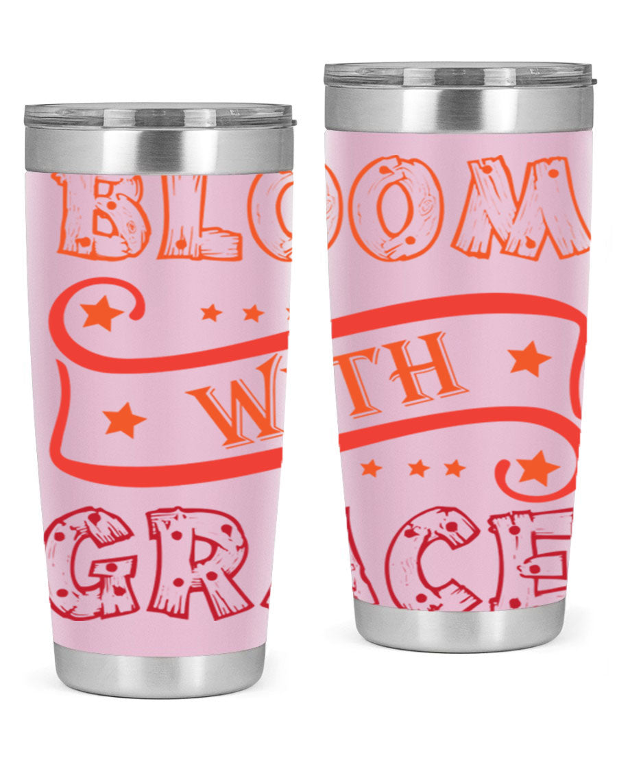 Bloom with Grace 20oz Tumbler in stainless steel with a vibrant floral design, featuring a press-in drink-thru lid.