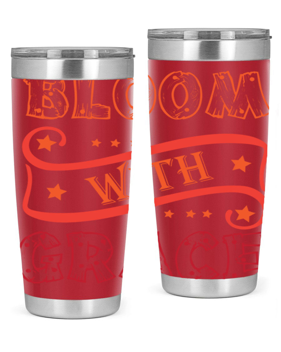 Bloom with Grace 20oz Tumbler in stainless steel with a vibrant floral design, featuring a press-in drink-thru lid.