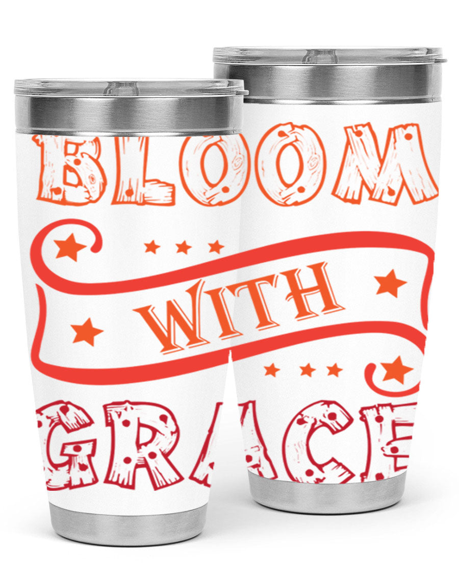 Bloom with Grace 20oz Tumbler in stainless steel with a vibrant floral design, featuring a press-in drink-thru lid.