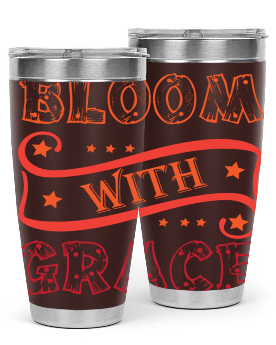 Bloom with Grace 20oz Tumbler in stainless steel with a vibrant floral design, featuring a press-in drink-thru lid.