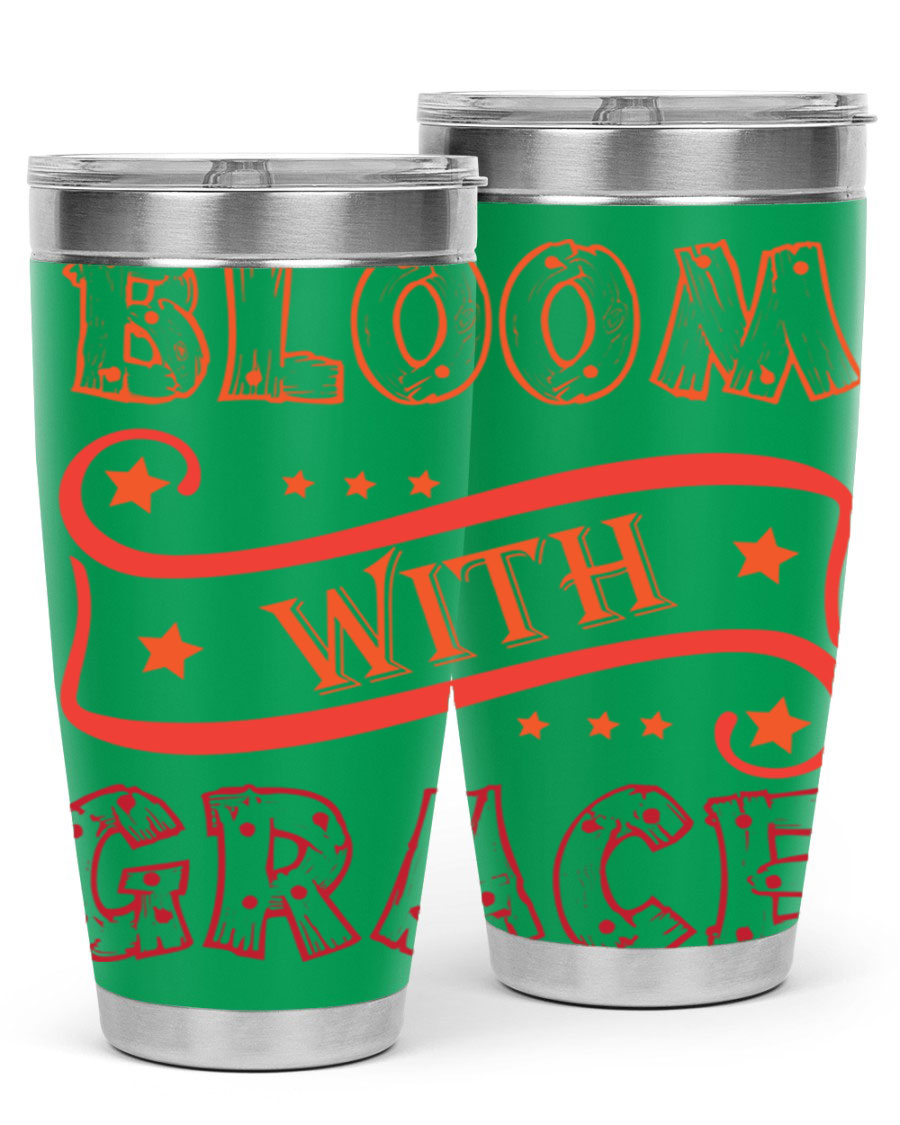 Bloom with Grace 20oz Tumbler in stainless steel with a vibrant floral design, featuring a press-in drink-thru lid.