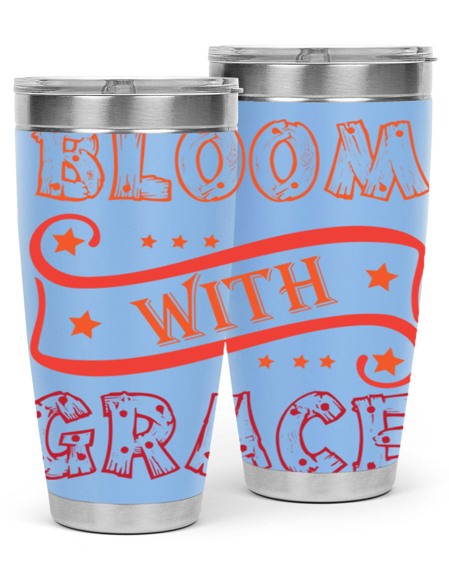 Bloom with Grace 20oz Tumbler in stainless steel with a vibrant floral design, featuring a press-in drink-thru lid.