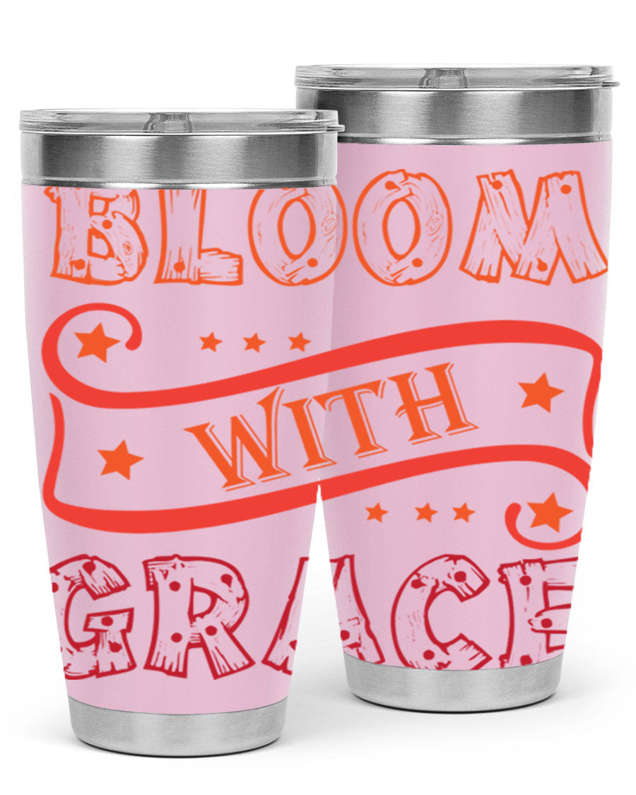 Bloom with Grace 20oz Tumbler in stainless steel with a vibrant floral design, featuring a press-in drink-thru lid.