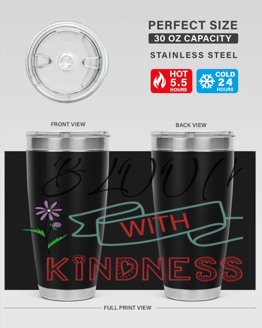 Bloom with Kindness 20oz Tumbler made of stainless steel with a vibrant design, featuring a drink-thru lid.