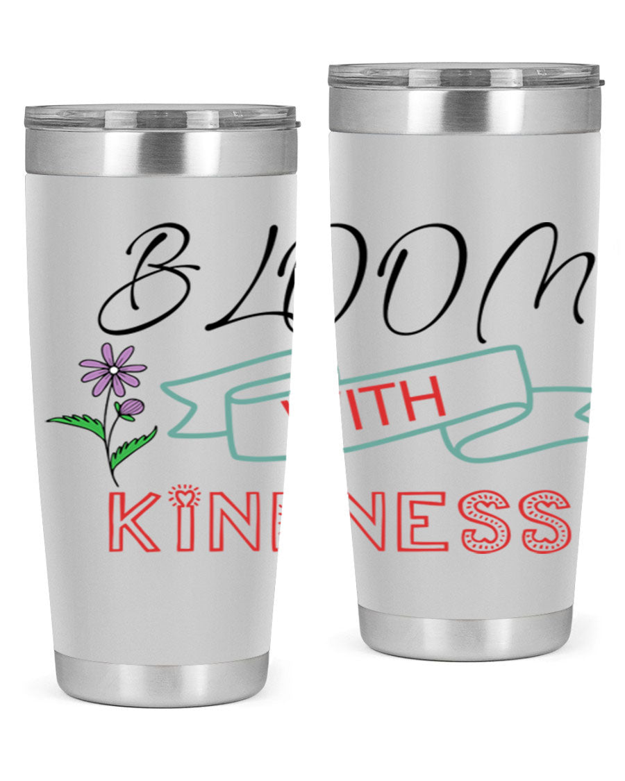 Bloom with Kindness 20oz Tumbler made of stainless steel with a vibrant design, featuring a drink-thru lid.