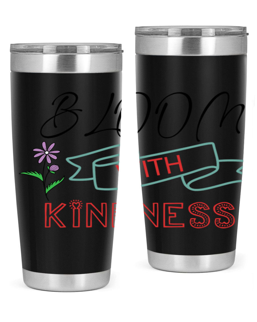 Bloom with Kindness 20oz Tumbler made of stainless steel with a vibrant design, featuring a drink-thru lid.