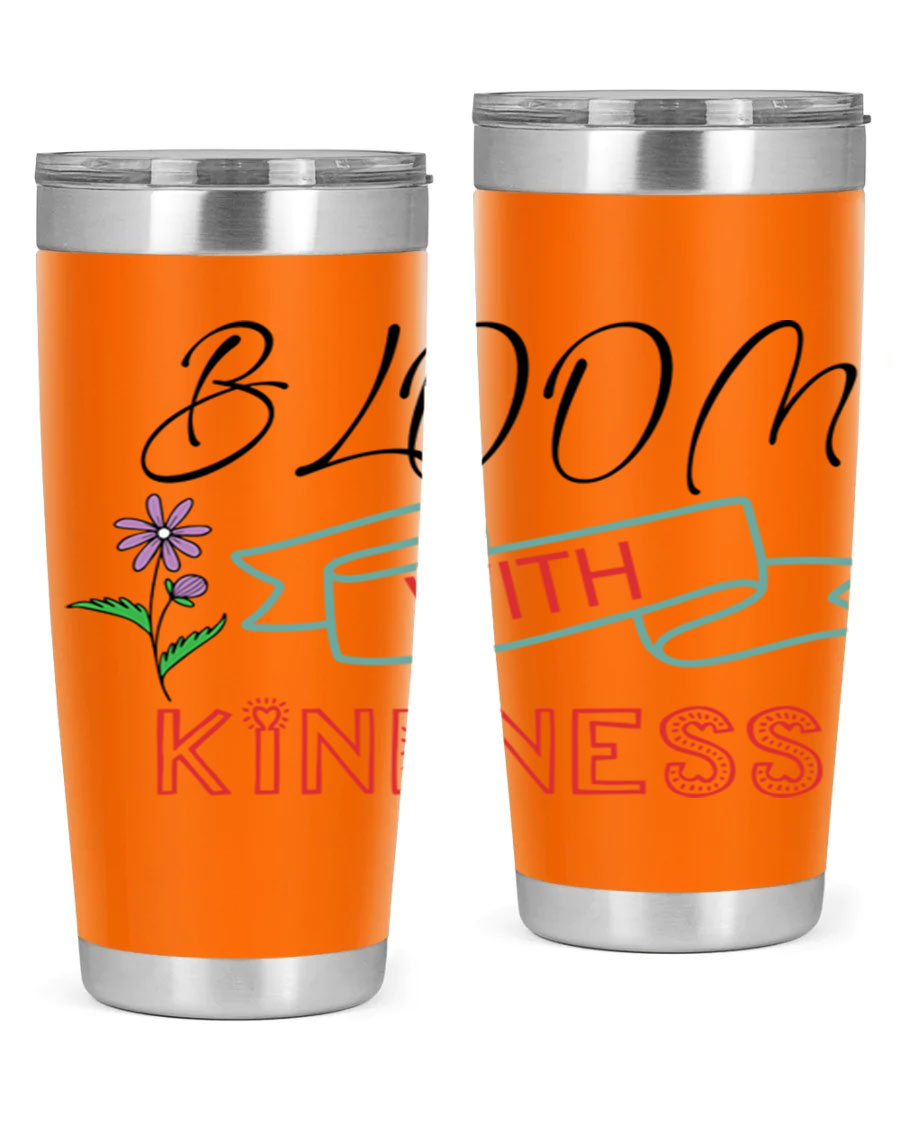 Bloom with Kindness 20oz Tumbler made of stainless steel with a vibrant design, featuring a drink-thru lid.