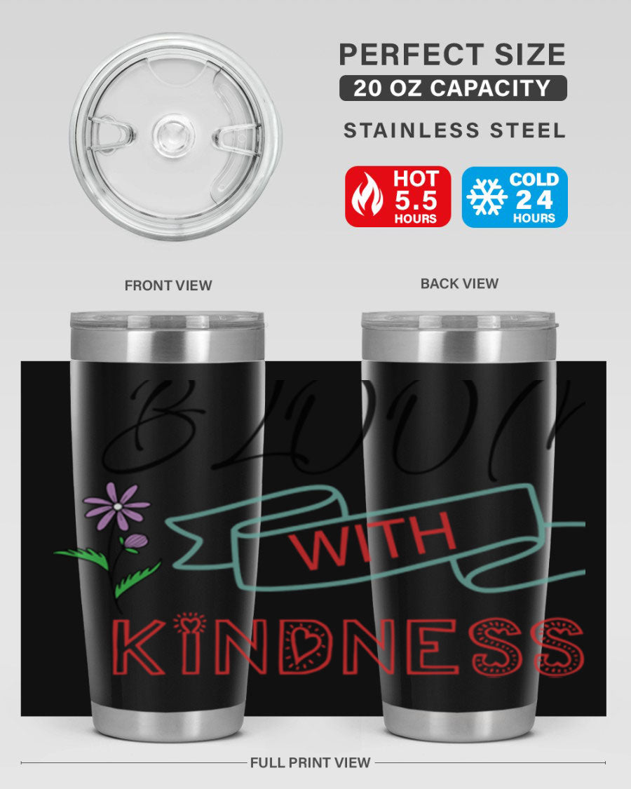 Bloom with Kindness 20oz Tumbler made of stainless steel with a vibrant design, featuring a drink-thru lid.