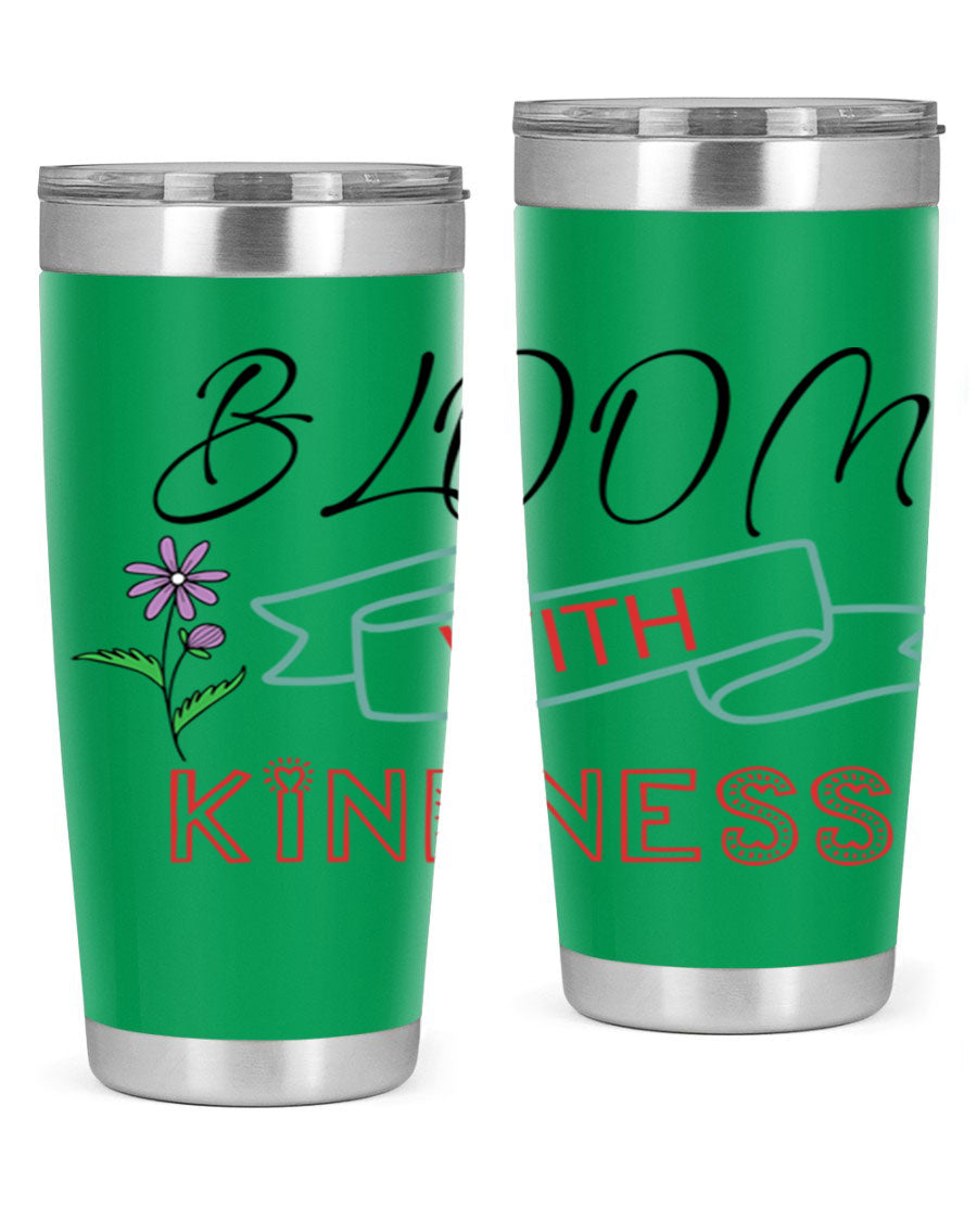 Bloom with Kindness 20oz Tumbler made of stainless steel with a vibrant design, featuring a drink-thru lid.