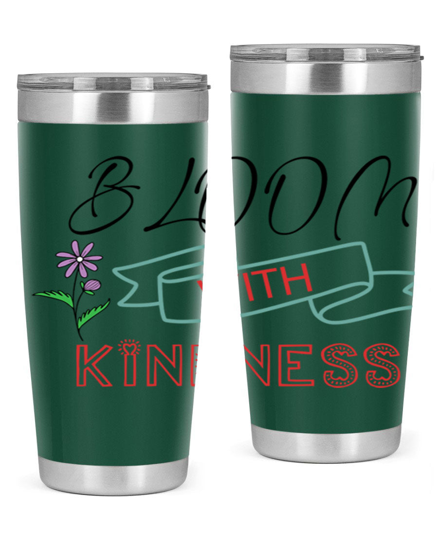 Bloom with Kindness 20oz Tumbler made of stainless steel with a vibrant design, featuring a drink-thru lid.