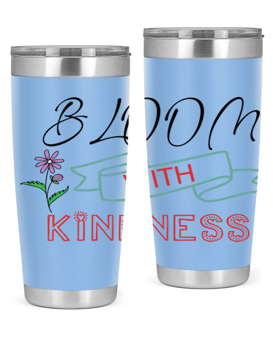 Bloom with Kindness 20oz Tumbler made of stainless steel with a vibrant design, featuring a drink-thru lid.