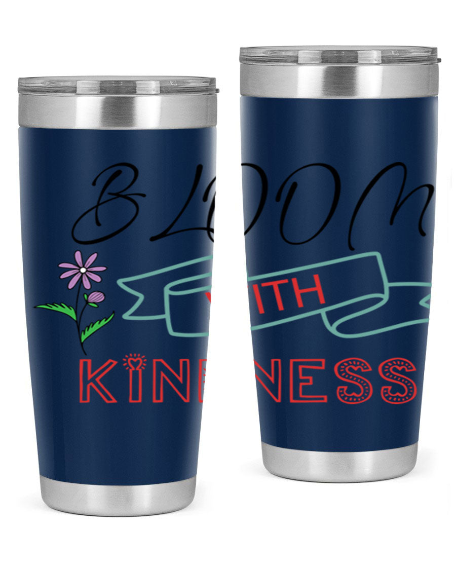 Bloom with Kindness 20oz Tumbler made of stainless steel with a vibrant design, featuring a drink-thru lid.