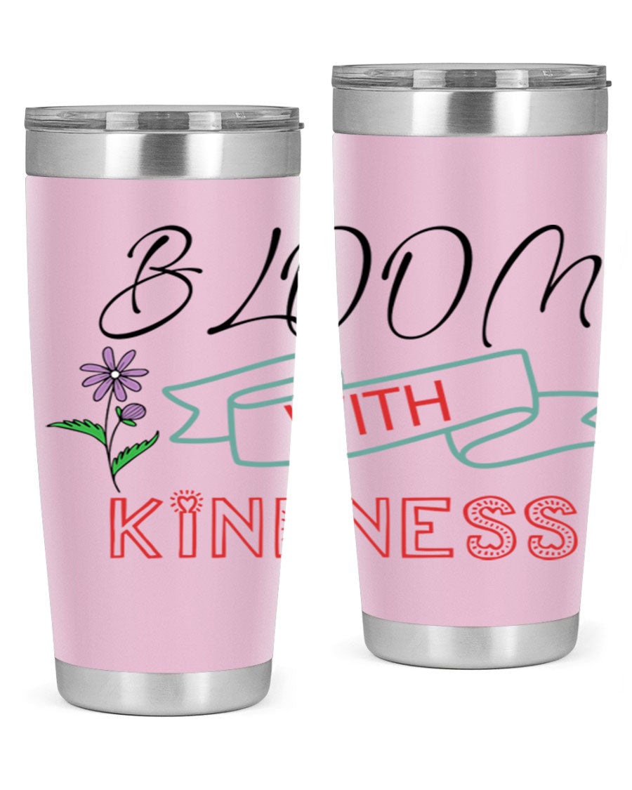 Bloom with Kindness 20oz Tumbler made of stainless steel with a vibrant design, featuring a drink-thru lid.