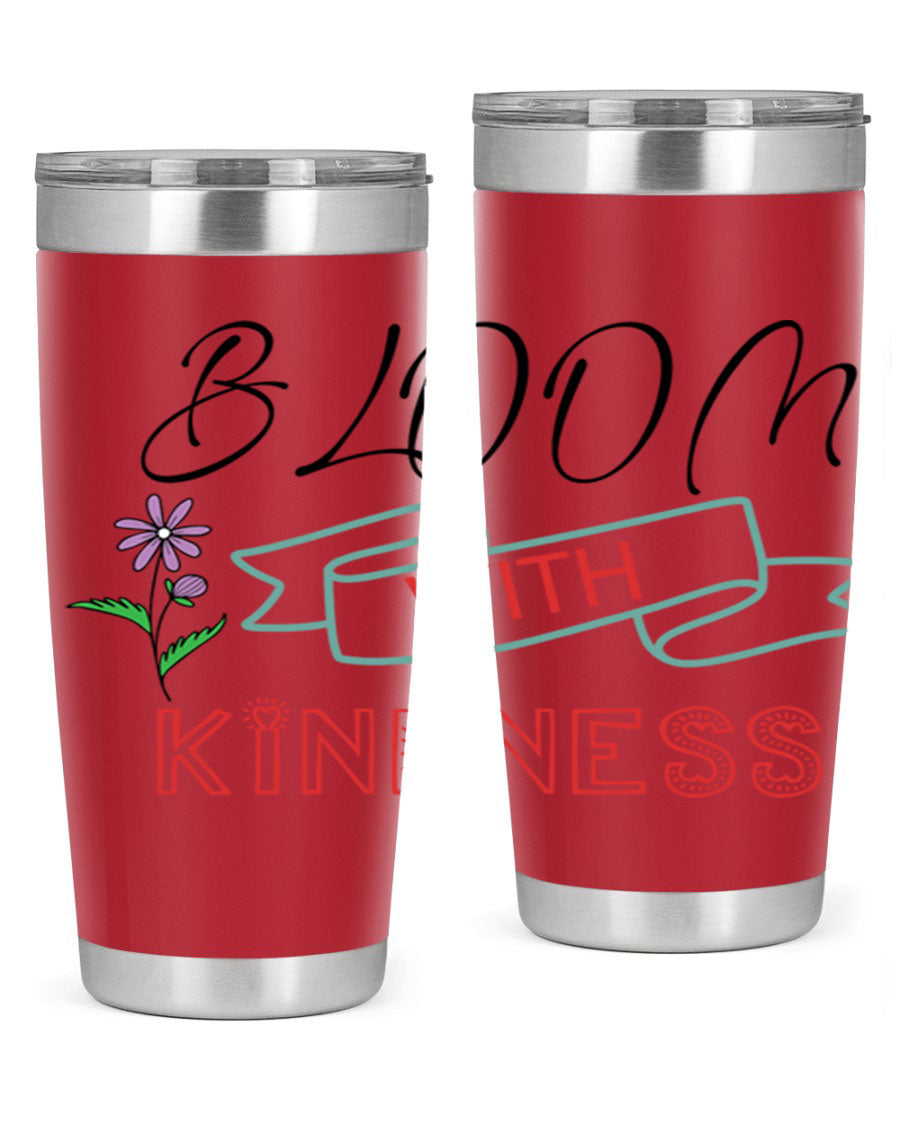 Bloom with Kindness 20oz Tumbler made of stainless steel with a vibrant design, featuring a drink-thru lid.