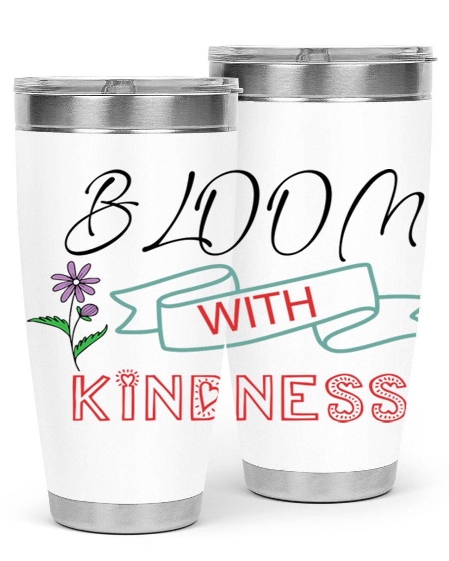 Bloom with Kindness 20oz Tumbler made of stainless steel with a vibrant design, featuring a drink-thru lid.