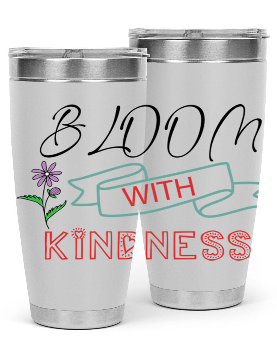 Bloom with Kindness 20oz Tumbler made of stainless steel with a vibrant design, featuring a drink-thru lid.