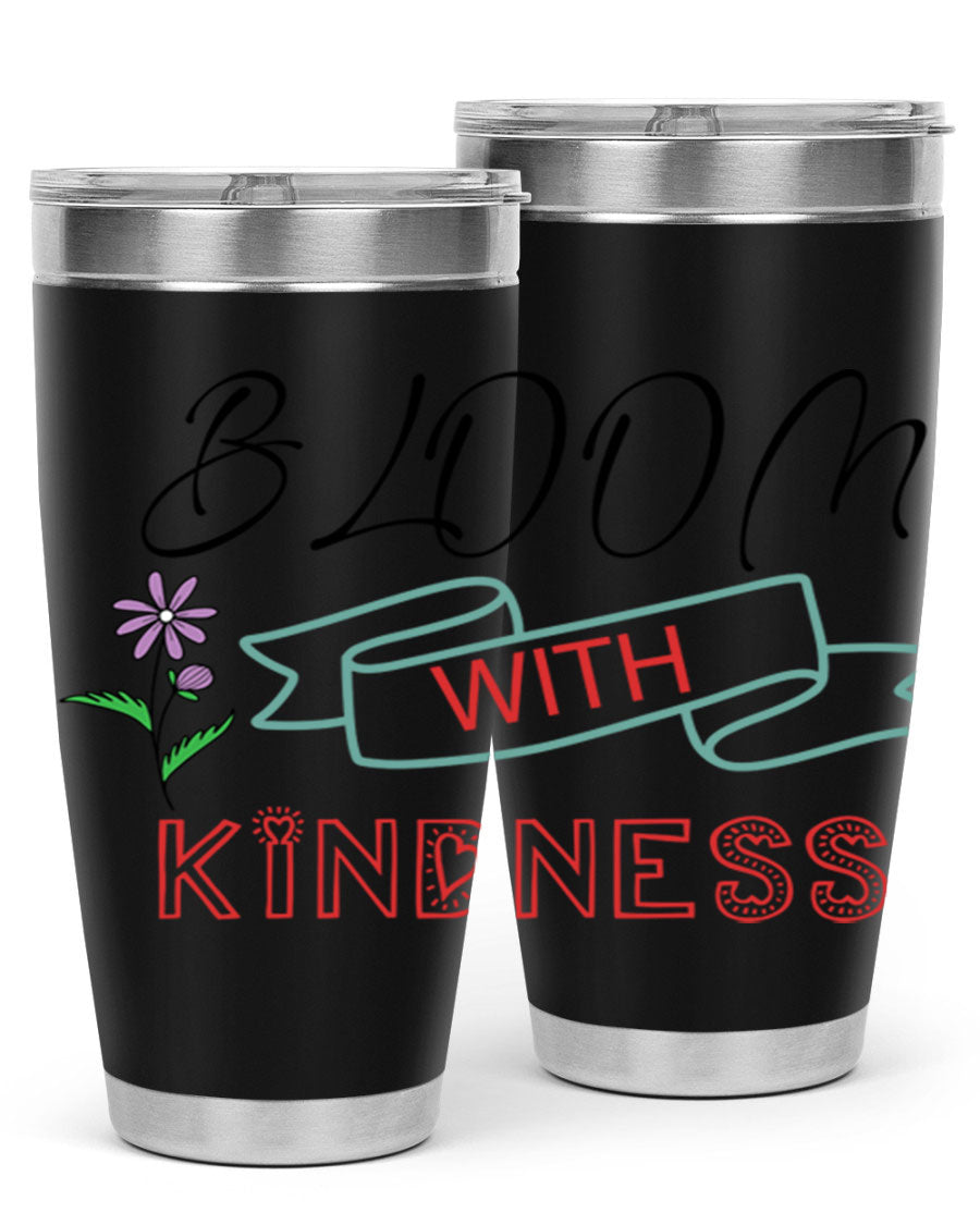 Bloom with Kindness 20oz Tumbler made of stainless steel with a vibrant design, featuring a drink-thru lid.