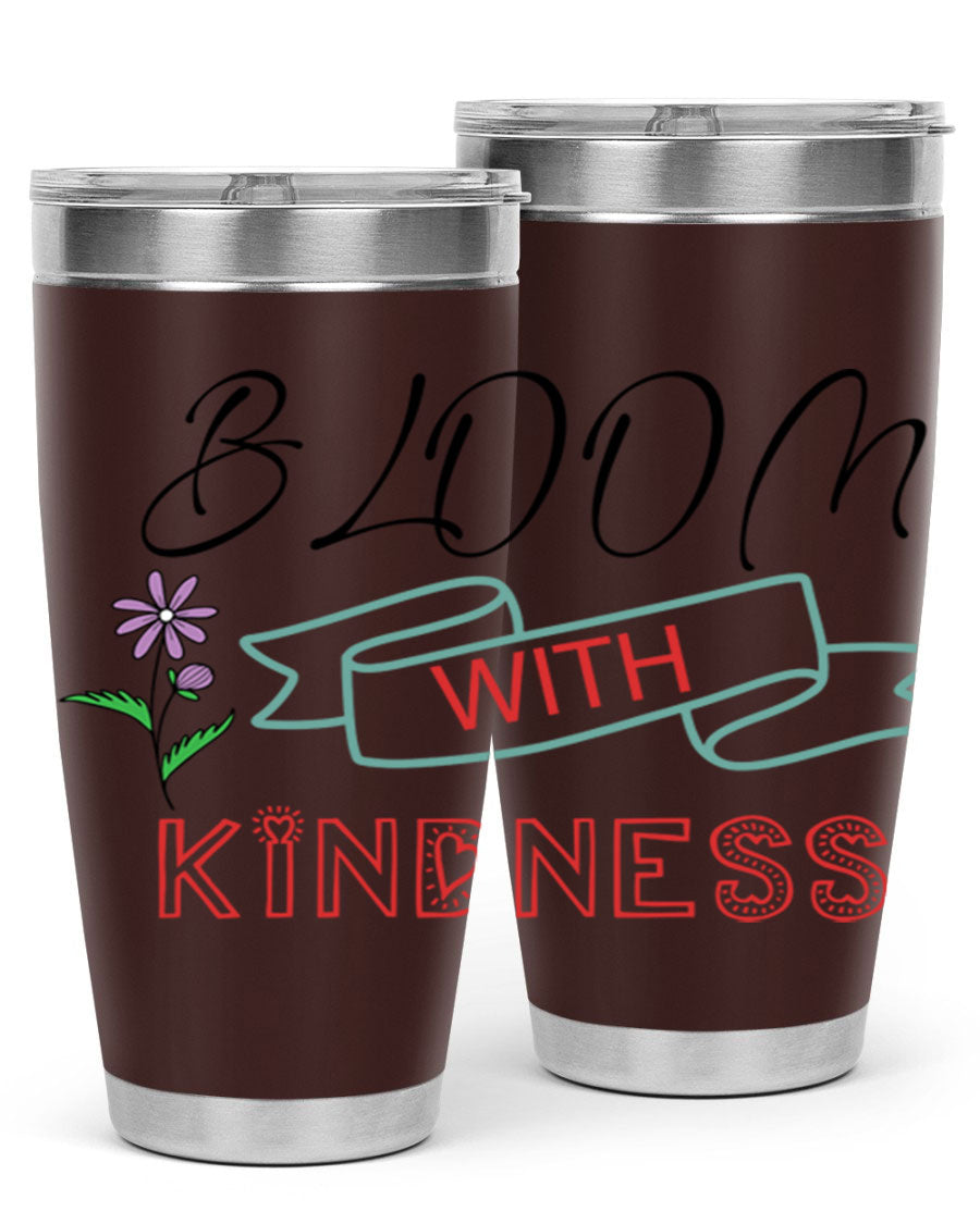 Bloom with Kindness 20oz Tumbler made of stainless steel with a vibrant design, featuring a drink-thru lid.