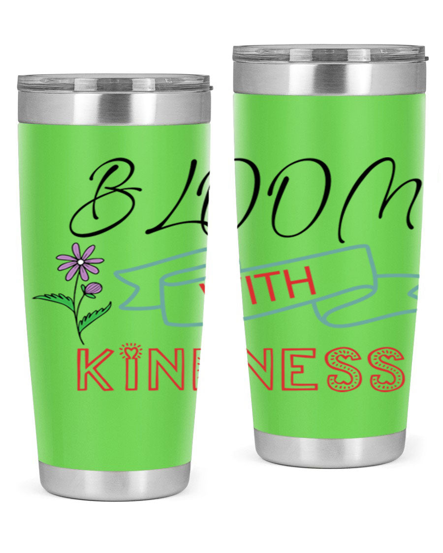 Bloom with Kindness 20oz Tumbler made of stainless steel with a vibrant design, featuring a drink-thru lid.