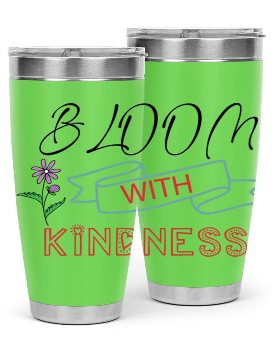 Bloom with Kindness 20oz Tumbler made of stainless steel with a vibrant design, featuring a drink-thru lid.