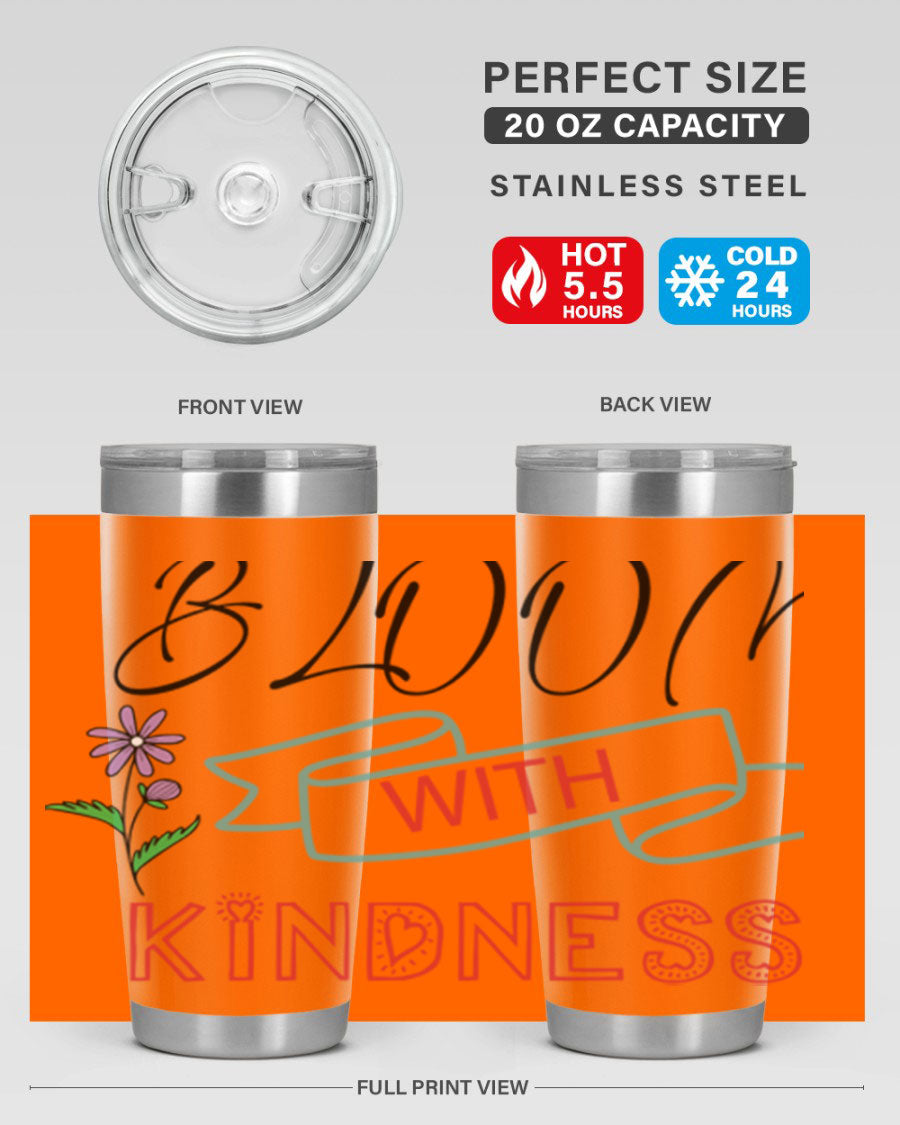 Bloom with Kindness 20oz Tumbler made of stainless steel with a vibrant design, featuring a drink-thru lid.