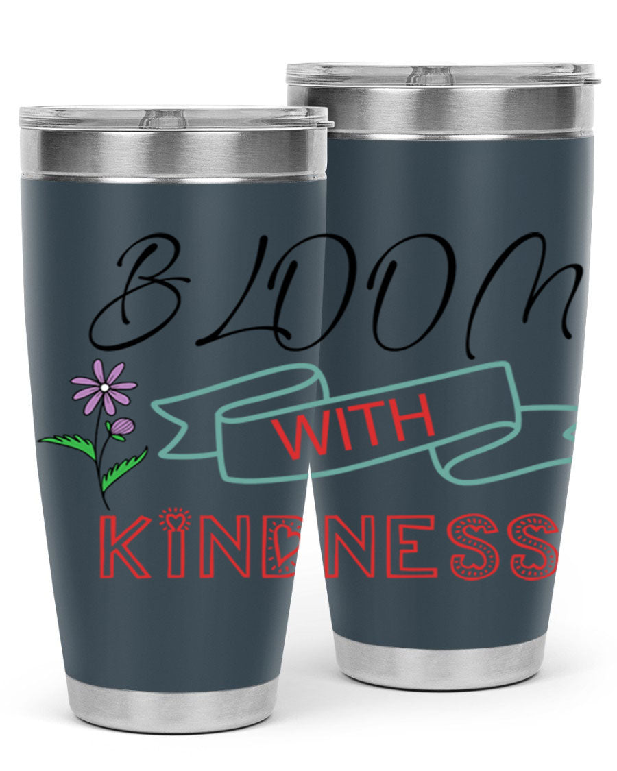 Bloom with Kindness 20oz Tumbler made of stainless steel with a vibrant design, featuring a drink-thru lid.