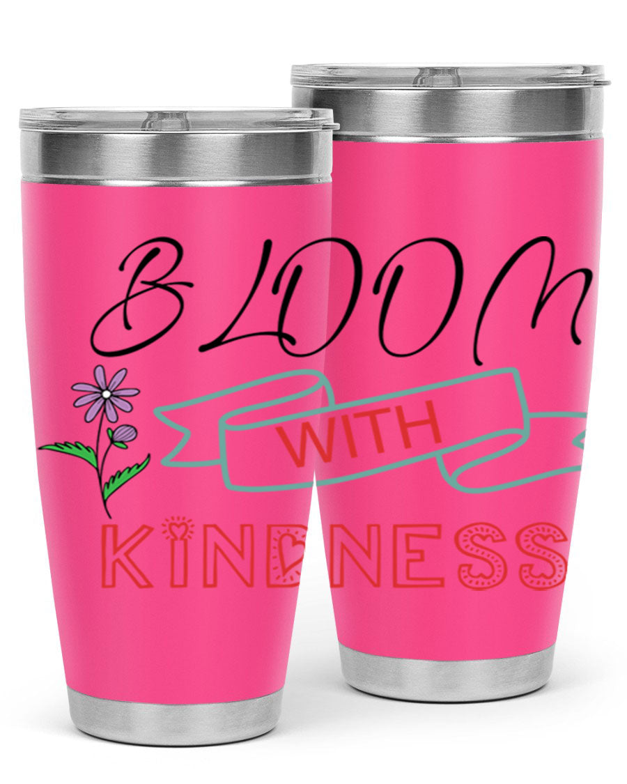 Bloom with Kindness 20oz Tumbler made of stainless steel with a vibrant design, featuring a drink-thru lid.