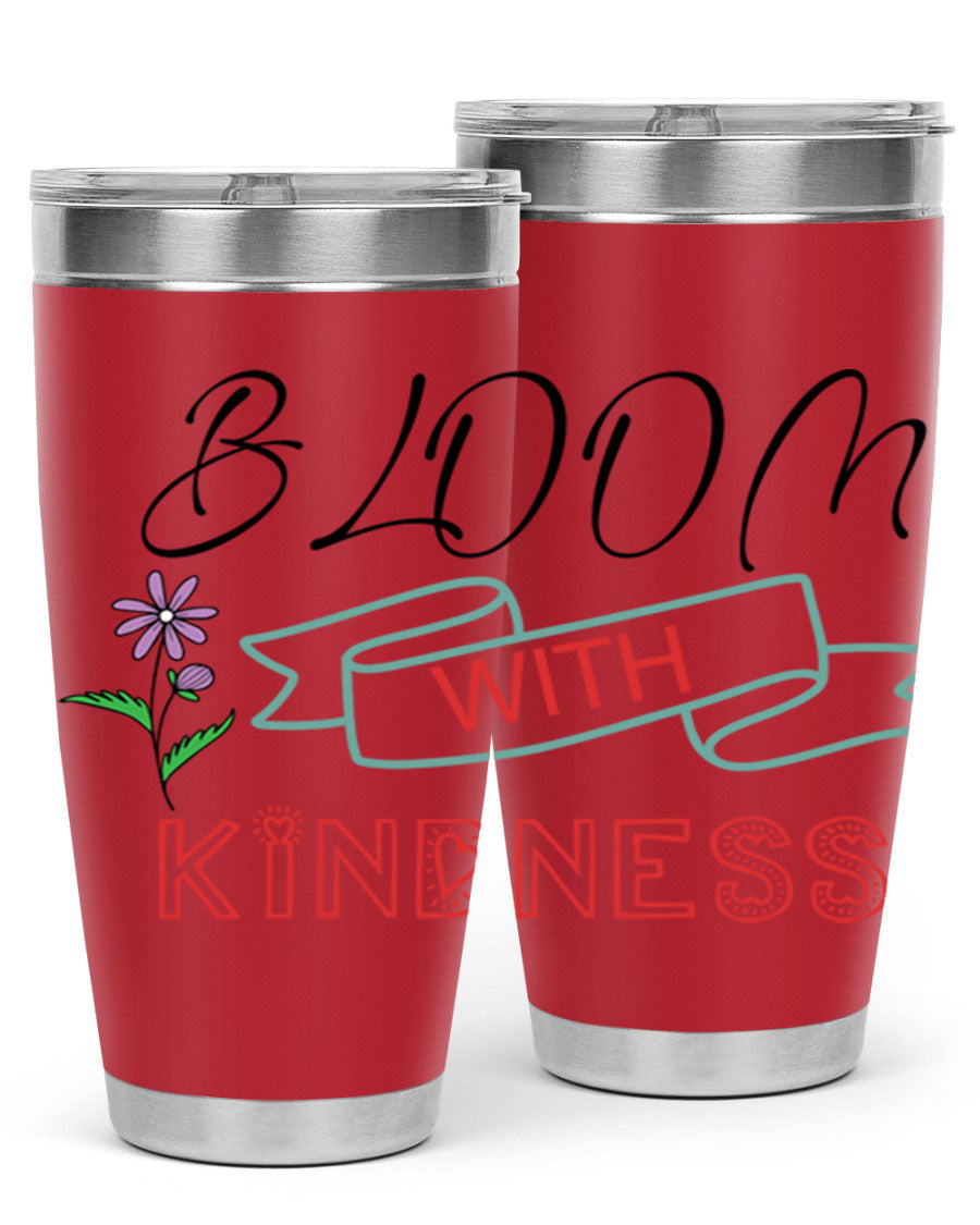 Bloom with Kindness 20oz Tumbler made of stainless steel with a vibrant design, featuring a drink-thru lid.