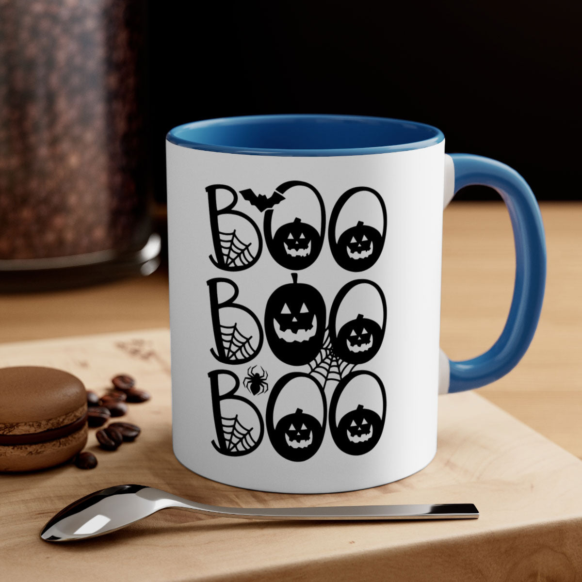 Boo boo boo 88# Halloween Mug with colorful handle and glossy finish, perfect for coffee and tea.