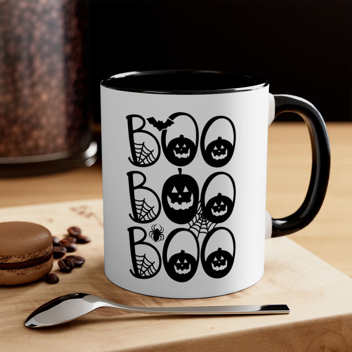 Boo boo boo 88# Halloween Mug with colorful handle and glossy finish, perfect for coffee and tea.