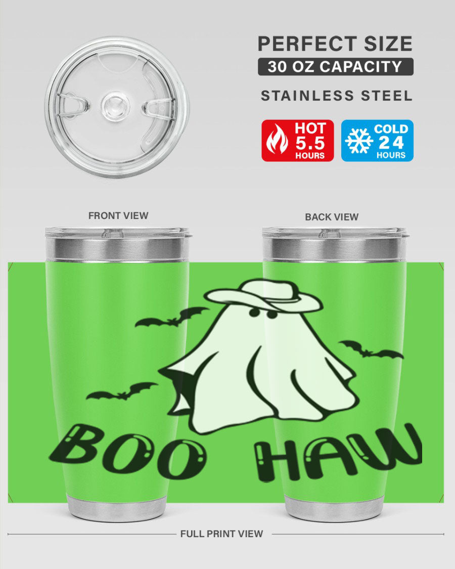 Boo Haw 53# Fall Tumbler, a stylish 20oz double wall vacuum stainless steel tumbler with a copper lining and drink-thru lid.