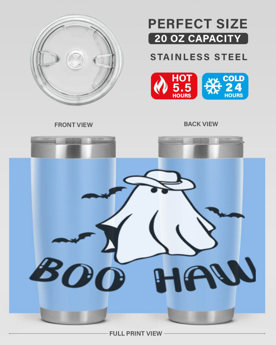 Boo Haw 53# Fall Tumbler, a stylish 20oz double wall vacuum stainless steel tumbler with a copper lining and drink-thru lid.