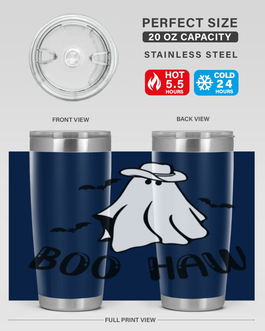 Boo Haw 53# Fall Tumbler, a stylish 20oz double wall vacuum stainless steel tumbler with a copper lining and drink-thru lid.