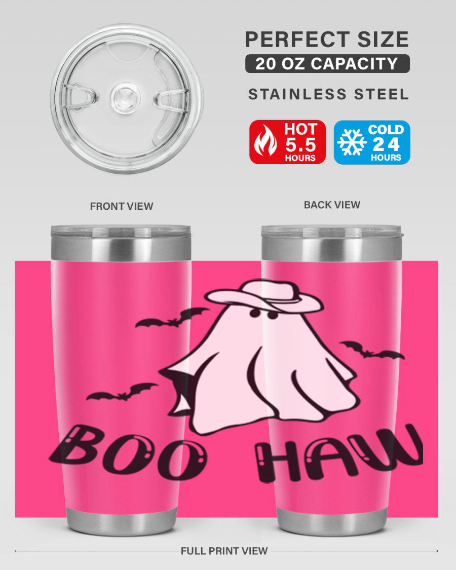 Boo Haw 53# Fall Tumbler, a stylish 20oz double wall vacuum stainless steel tumbler with a copper lining and drink-thru lid.