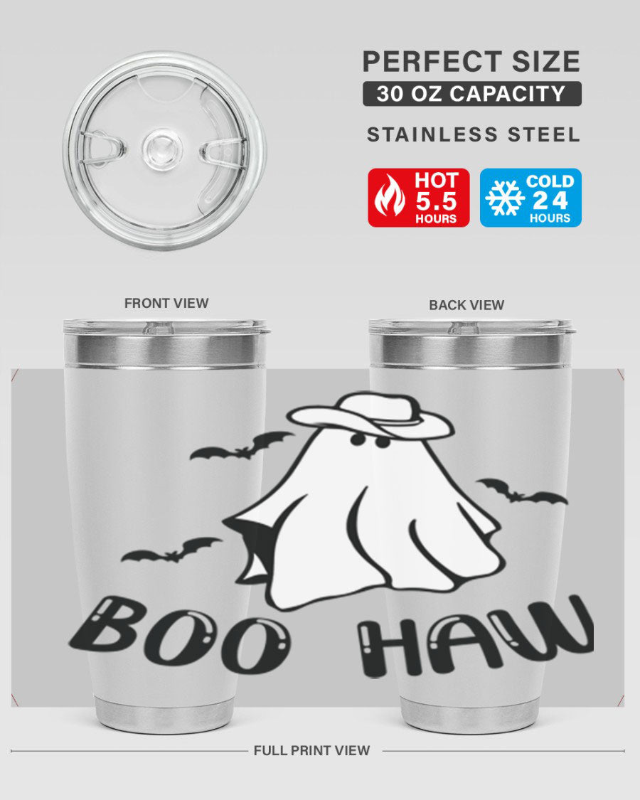 Boo Haw 53# Fall Tumbler, a stylish 20oz double wall vacuum stainless steel tumbler with a copper lining and drink-thru lid.