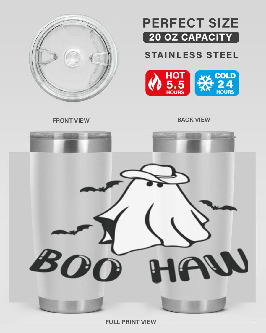 Boo Haw 53# Fall Tumbler, a stylish 20oz double wall vacuum stainless steel tumbler with a copper lining and drink-thru lid.