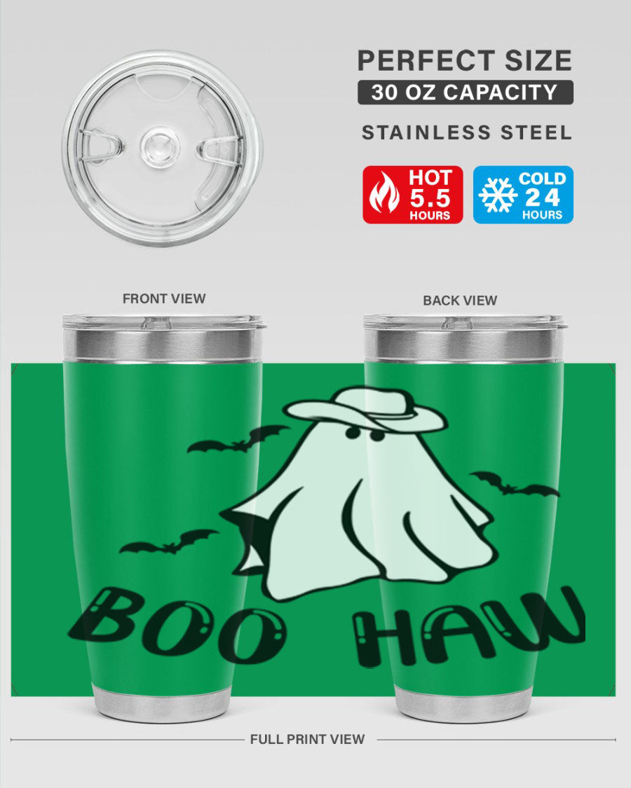 Boo Haw 53# Fall Tumbler, a stylish 20oz double wall vacuum stainless steel tumbler with a copper lining and drink-thru lid.