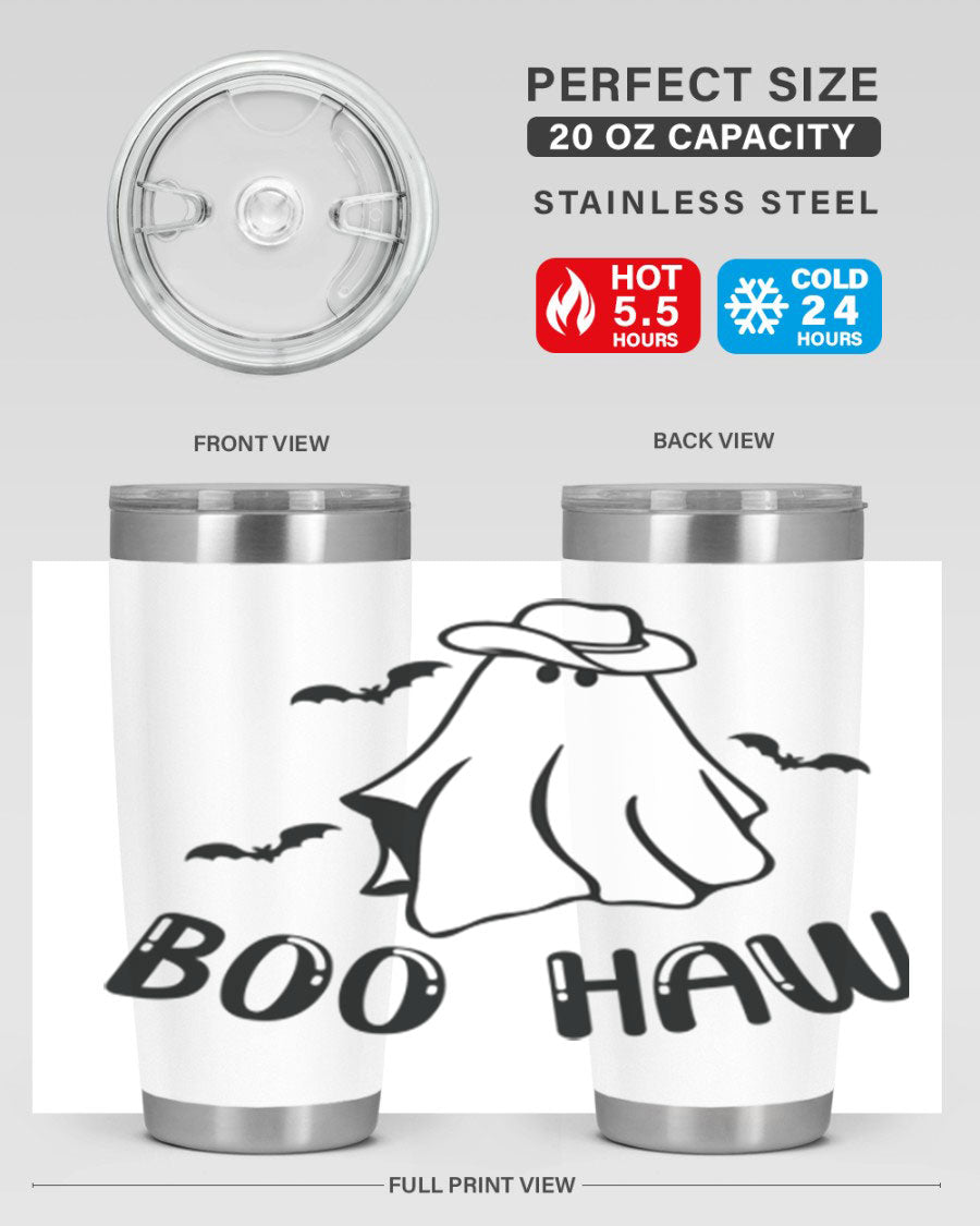 Boo Haw 53# Fall Tumbler, a stylish 20oz double wall vacuum stainless steel tumbler with a copper lining and drink-thru lid.