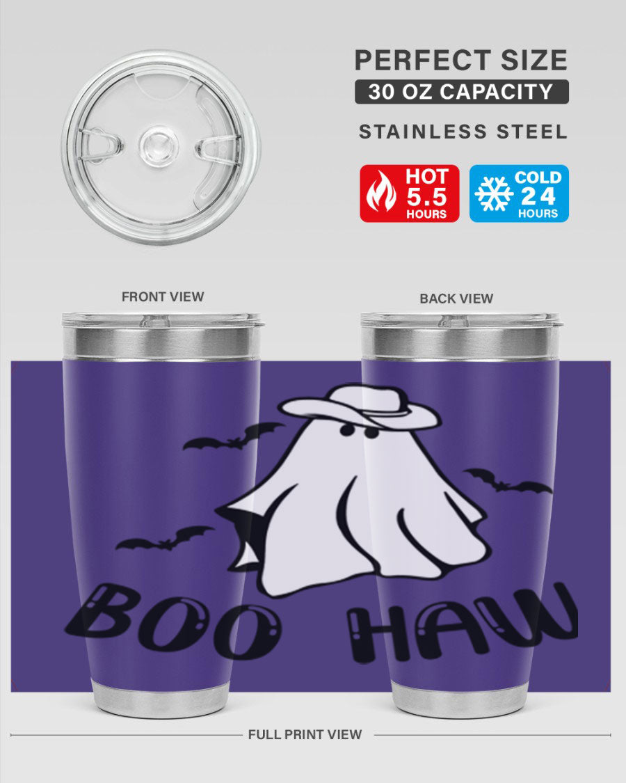 Boo Haw 53# Fall Tumbler, a stylish 20oz double wall vacuum stainless steel tumbler with a copper lining and drink-thru lid.