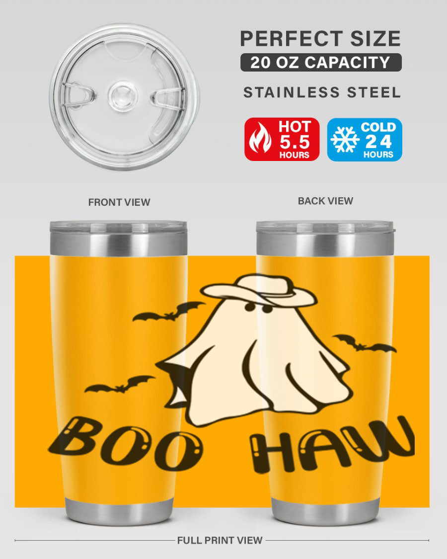 Boo Haw 53# Fall Tumbler, a stylish 20oz double wall vacuum stainless steel tumbler with a copper lining and drink-thru lid.