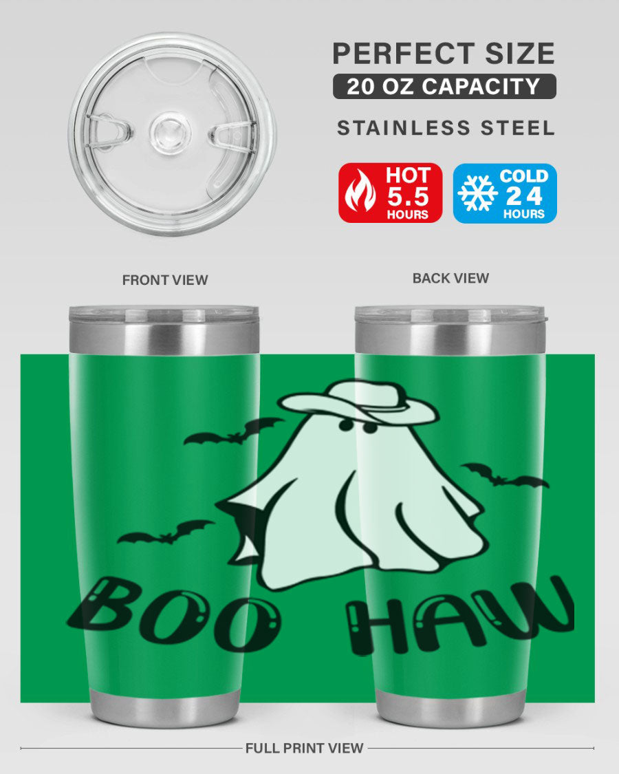 Boo Haw 53# Fall Tumbler, a stylish 20oz double wall vacuum stainless steel tumbler with a copper lining and drink-thru lid.