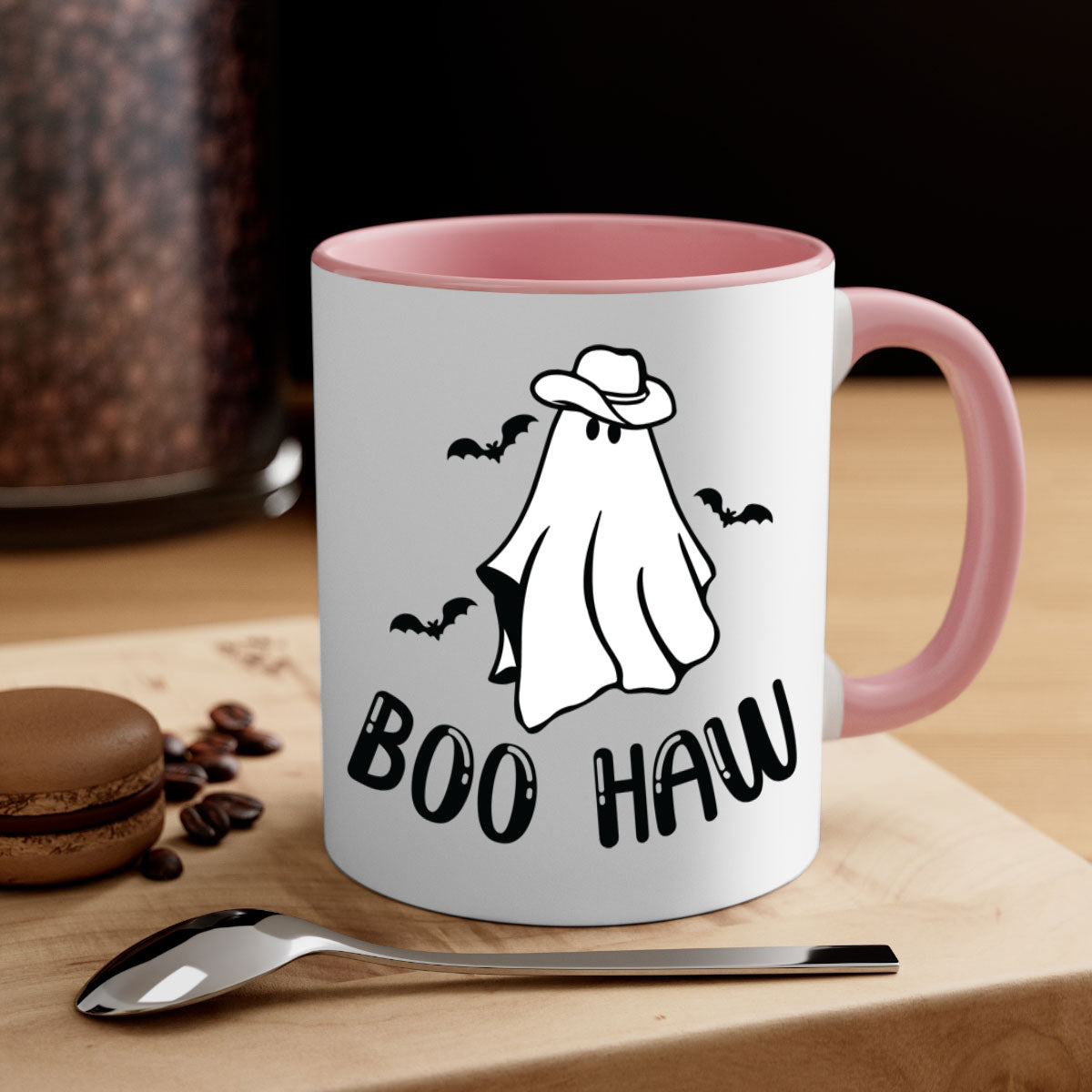 Boo Haw 53# Mug featuring a glossy finish with a colored handle and interior, available in multiple colors and sizes.