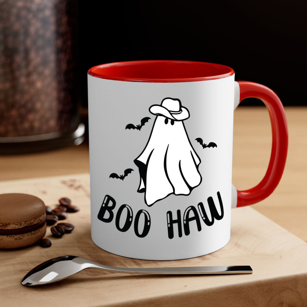 Boo Haw 53# Mug featuring a glossy finish with a colored handle and interior, available in multiple colors and sizes.