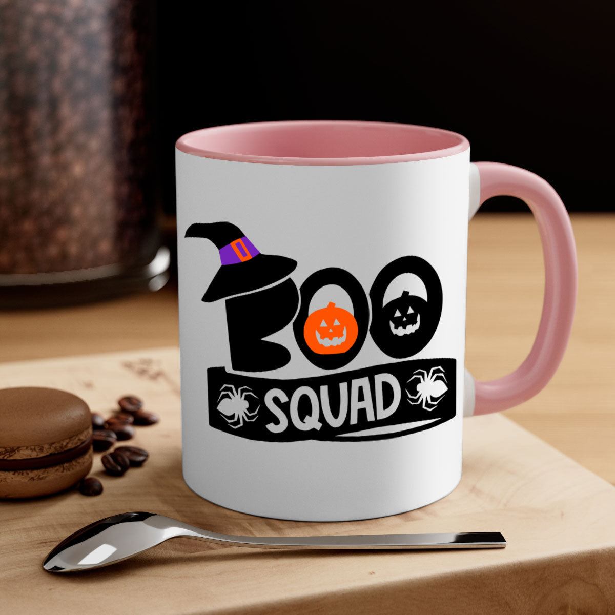 Boo Squad 87# Halloween Mug with colorful handle and interior, showcasing a glossy finish and two-tone design.