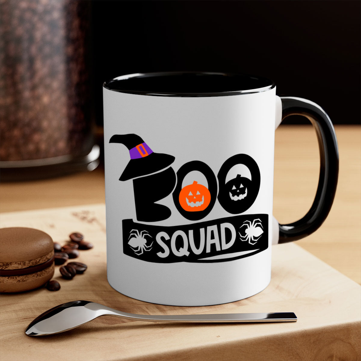 Boo Squad 87# Halloween Mug with colorful handle and interior, showcasing a glossy finish and two-tone design.