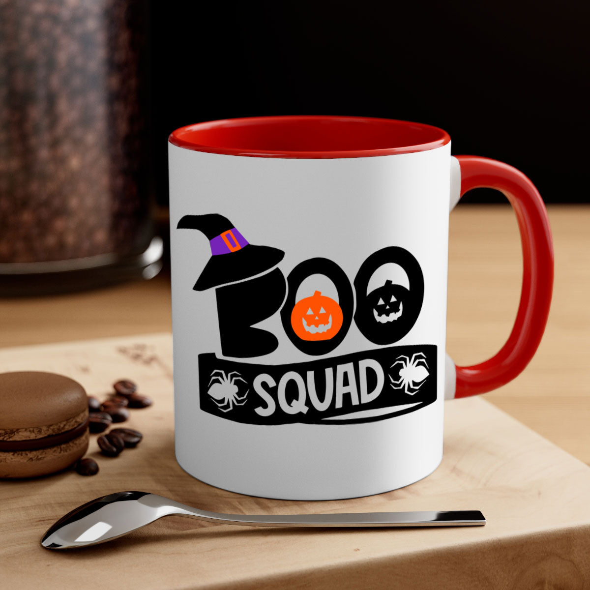 Boo Squad 87# Halloween Mug with colorful handle and interior, showcasing a glossy finish and two-tone design.