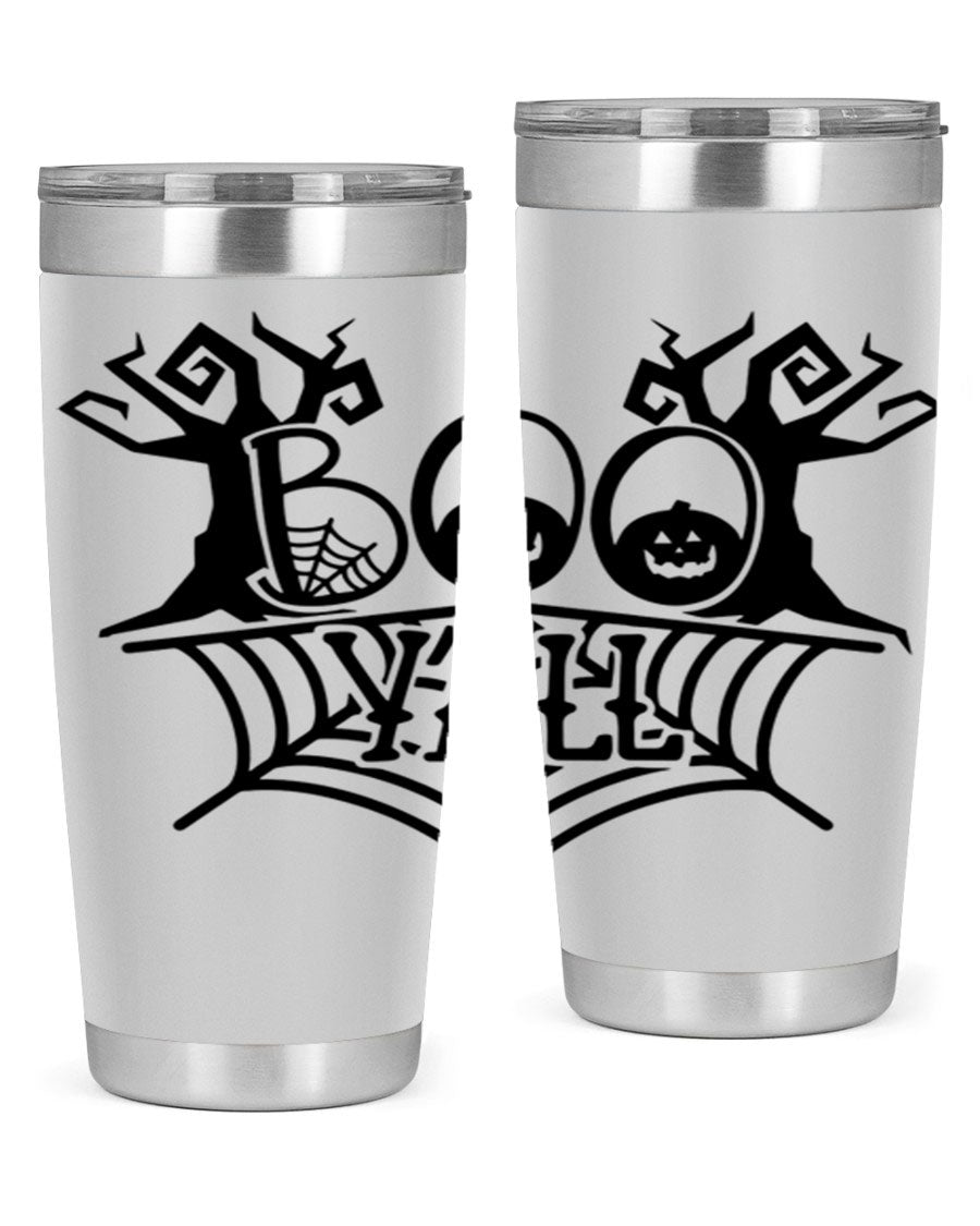 Boo Y'all 86# Halloween Tumbler in 20oz and 30oz sizes, featuring a double wall vacuum stainless steel design with a festive Halloween theme.