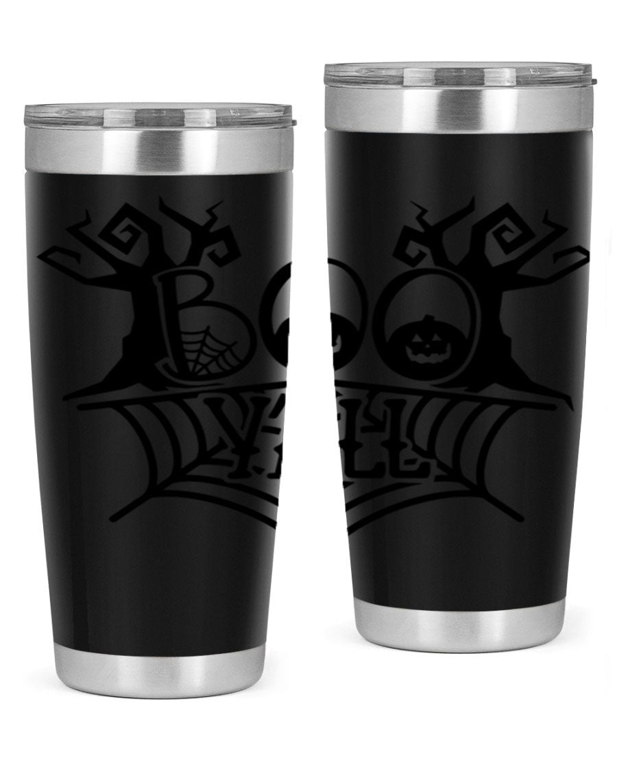 Boo Y'all 86# Halloween Tumbler in 20oz and 30oz sizes, featuring a double wall vacuum stainless steel design with a festive Halloween theme.