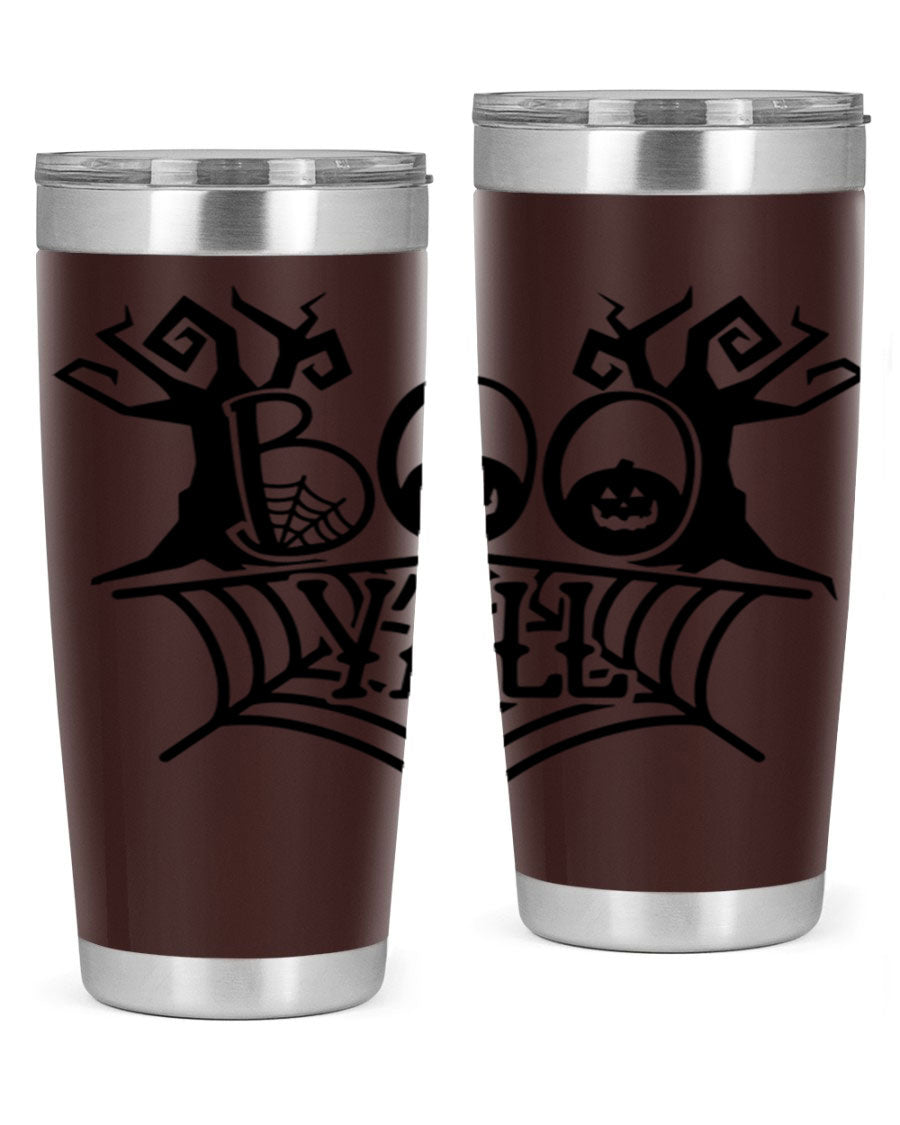 Boo Y'all 86# Halloween Tumbler in 20oz and 30oz sizes, featuring a double wall vacuum stainless steel design with a festive Halloween theme.