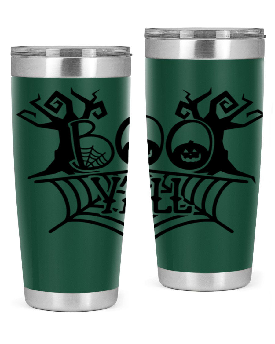 Boo Y'all 86# Halloween Tumbler in 20oz and 30oz sizes, featuring a double wall vacuum stainless steel design with a festive Halloween theme.